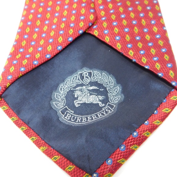 Burberry Men's Neck Tie Multicolor Red Solid 100% Silk Geometric Classic - Picture 6 of 7